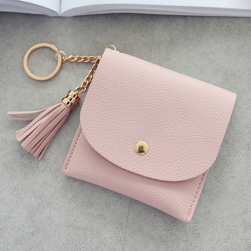 Fashion Women Wallet Short Leather Mini Casual ID Card Holders Bags Ladies Coin Clutch Tassel Bag(Pink)