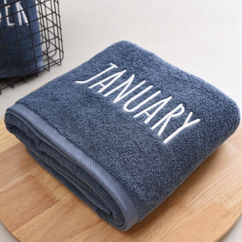 Month Embroidery Soft Absorbent Increase Thickened Adult Cotton Bath Towel, Pattern:January(Gray)