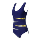 2 Pieces Swimwear Solid Bling Gold Swimwear One Piece Swimsuit Women Vintage Retro Bathing Suits, Size:XXXXL(Blue)