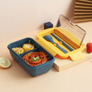 Student Sealed Multi-division Lunch Box Wheat Straw Bento Box Microwave Oven Plastic Fresh-keeping Box(Navy Blue)