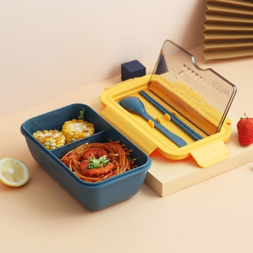Student Sealed Multi-division Lunch Box Wheat Straw Bento Box Microwave Oven Plastic Fresh-keeping Box(Navy Blue)
