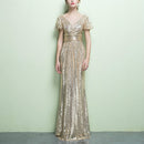 Long Elegant Fishtail Banquet Host Evening Dress, Size:M(Champagne)