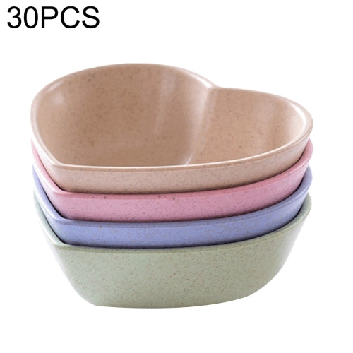 30 PCS Love Heart Shape Wheat Straw Bowl Dish Sauce Salt Snack Small Plate Random Color Delivery