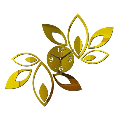 Flower Art Modern Design DIY Removable 3D Crystal Mirror Wall Clock Wall Sticker Living Room Bedroom Decor(Gold)