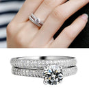Silver Double Zircon Wedding Rings Set, Ring Size:9