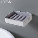 10 PCS Bathroom Soap Holder Seamless Sticky Double Drain Soap Box(White+Gray)