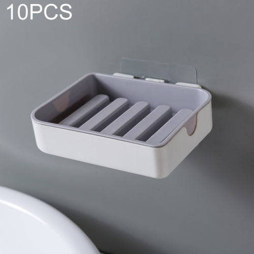 10 PCS Bathroom Soap Holder Seamless Sticky Double Drain Soap Box(White+Gray)