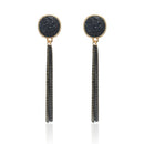Fashion Black Rhinestone Long Drop Earrings For Women Jewelry(BLACK)