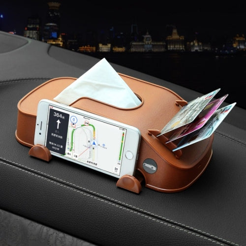 Three-in-one Car Drawer Card Slot Car Phone Navigation Bracket Multifunctional Car Tissue Bag(Brown)