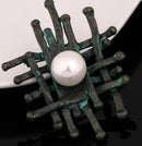 Women Retro Irregular Fence Natural Stone Obsidian Decoration Brooch Pins(Ancient tin)