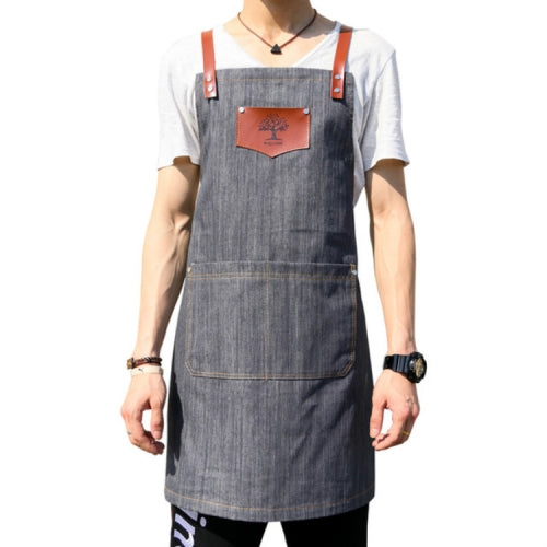 Denim Forest Pattern Apron Drawing Hairdress Overalls(Gray)