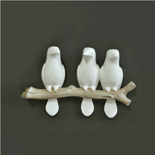 Cute Charm Sparrows Design Cloth Bag Hooks Wall Hanging Home Decoration, Style:Three Birds(White)