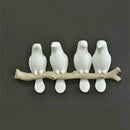 Cute Charm Sparrows Design Cloth Bag Hooks Wall Hanging Home Decoration, Style:Four Birds(White)