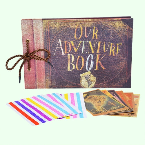 10 inch Tether Album Hand-paste Couple Retro Photo Album with 6 Postcards(Our Adventure)