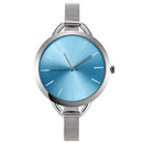 Solid Color Large Dial Stainless Steel Slim Mesh Belt Quartz Watch for Women(Sky Blue)