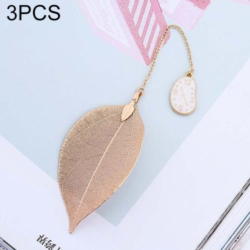 3 PCS Cute Cartoon Leaf Texture Metal Bookmark Business Gift Student Stationery(Clock)