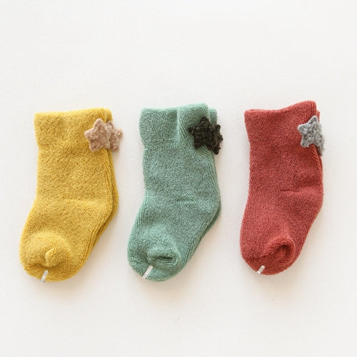 3 Pairs Baby Cartoon Cotton Autumn Winter Terry Socks, Size:S(Star)