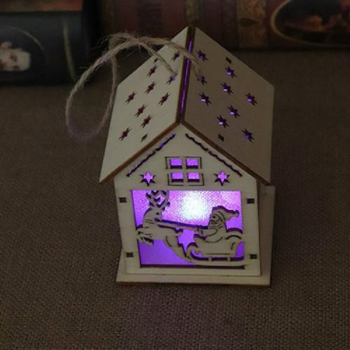 Christmas Luminous Wooden House Christmas Tree Decorations Hanging Ornaments DIY Gift Window Decoration, Style:Small Pulling Santa Claus
