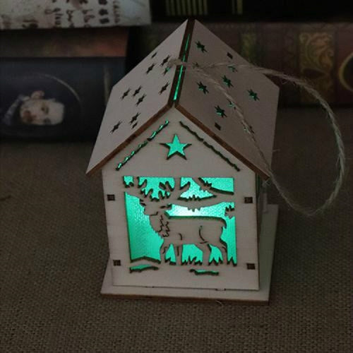 Christmas Luminous Wooden House Christmas Tree Decorations Hanging Ornaments DIY Gift Window Decoration, Style:Small Elk
