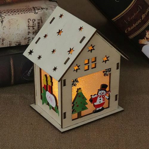 Christmas Luminous Wooden House Christmas Tree Decorations Hanging Ornaments DIY Gift Window Decoration, Style:Large Snowman