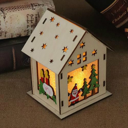 Christmas Luminous Wooden House Christmas Tree Decorations Hanging Ornaments DIY Gift Window Decoration, Style:Large Santa