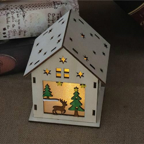 Christmas Luminous Wooden House Christmas Tree Decorations Hanging Ornaments DIY Gift Window Decoration, Style:Large Elk