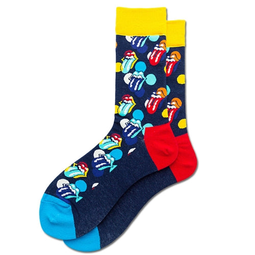 3 Pairs Autumn And Winter Cotton Cartoon Long Tube Men And Women Couple Socks, Type:Navy Tongue Colored Tongue(EUR 39-46)