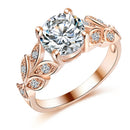 Crystal Leaf Shape Cubic Zircon Ring for Women Jewelry, Ring Size: 8 (Rose Gold)