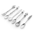 2Sets Vintage Mini Coffee Spoons Suit Royal Style Metal Carved Coffee Fruit Cutler Dessert Flatware Kitchen Tools Silver