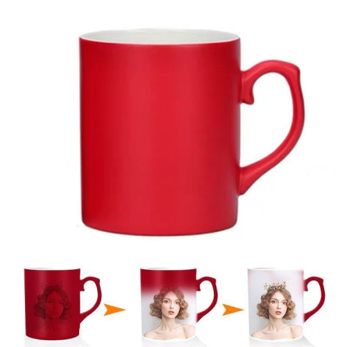 Creative Gift Personality Thermal Transfer Magic Cup Color Change Cup Ceramic Tea Cup Red Ear Handle Scrub