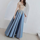 Summer Banquet Dignified Atmosphere Long Navy Blue Annual Meeting Host Dress, Size:M(Blue Grey)