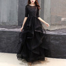 Elegant Half Sleeved Lace Long Skirt Party Evening Dress, Size:XL(Black)