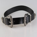 Women Black Leather Western Cowgirl Waist Metal Buckle Waistband New Hot Widened silver double buckle black bottom