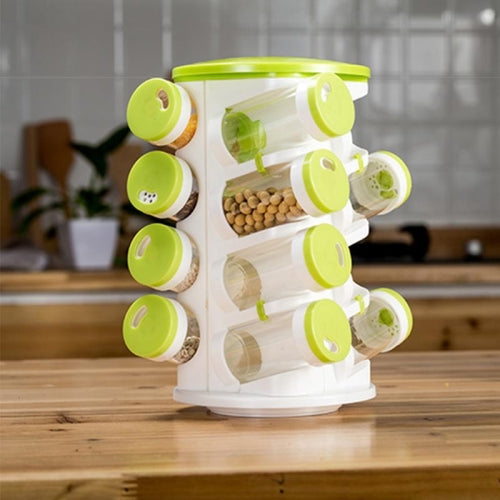 2 Sets 16 in 1 Seasoning Cans Pepper Salt Cruet Plastic Bottle Kitchen Spice Jar Pepper Shaker Box Spice Rack Set