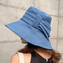 Wide Brim Summer Sun Breathable UV Protection Visors Sunscreen Foldable Cap( Denim blue)