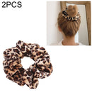 2 PCS Velvet Leopard Hair Ring Gold Velvet Headband Flannel Hair Band Hairball Hair Pocket Flower( Fine Leopard Print)