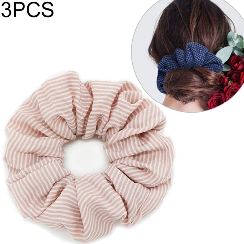 3 PCS Fashion Girls Women Stripe Hair Scrunchie Ponytail Grip Loop Holder Stretchy Hair band(Pink)