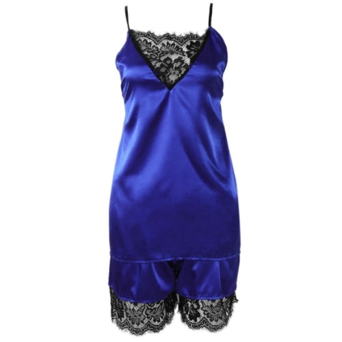 3 PCS Simulation Silk Comfortable Lace Pupil Sexy Split Ladies Pajamas Home Service, Size:XL(Blue)
