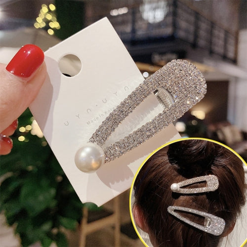 Fashion Flash Luxury Diamond Crystal Pearl Elegant Women Barrettes Hair Accessories(Three rows of small silver pearls )