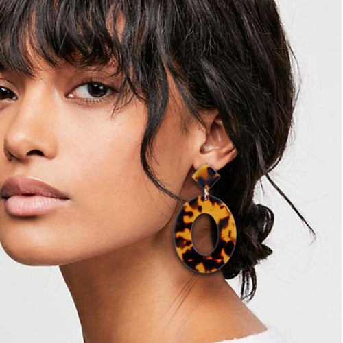 Trend Acrylic Resin Oval Geometry Big Circle Dangle Earrings for Women Leopard