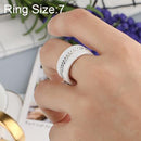 Women Two Row Crystal Jewelry Ceramic Rings, Ring Size:7(White)
