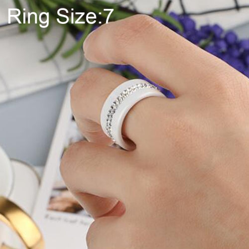 Women Two Row Crystal Jewelry Ceramic Rings, Ring Size:7(White)