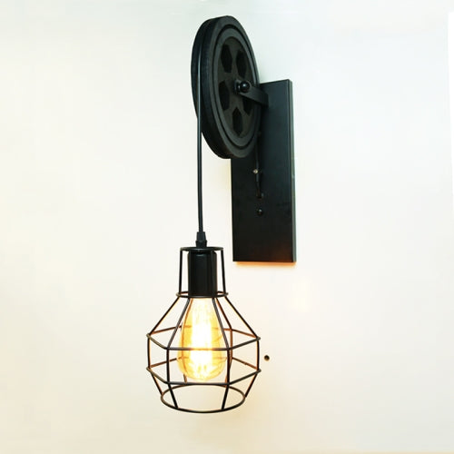 40W Grenade Retro Wrought Iron Pulley Lifting Wall Lamp Corridor Aisle Porch Wall Lamp(Black No Bulb)