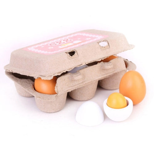 6 PCS Wooden Eggs Yolks Simulated Kitchen Food Cooking Toys Set Pretend Play For Children