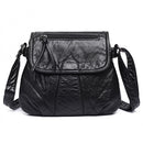 Women Messenger Bags Soft Washed PU Leather Bag Fashion Female Purses and Handbag 25cmX3cmX22cm(Black)