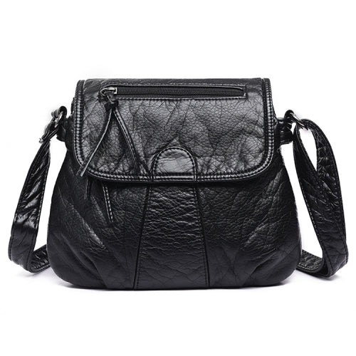 Women Messenger Bags Soft Washed PU Leather Bag Fashion Female Purses and Handbag 25cmX3cmX22cm(Black)