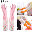 2 Pairs Long Silicone Rubber Gloves Waterproof Scrub Kitchen Dish Beam Mouth Washing Gloves(Pink)