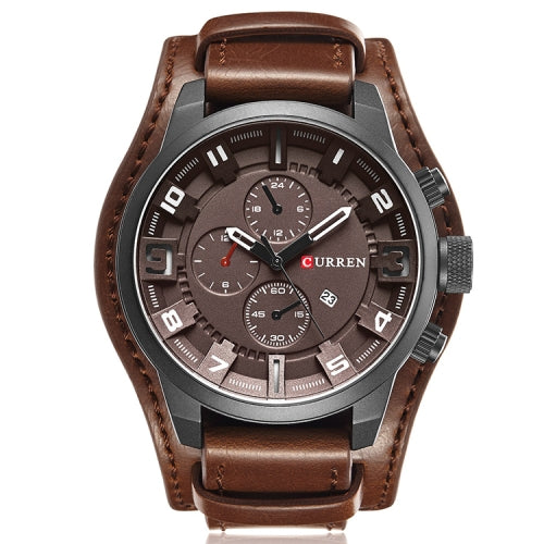 Curren M8225 Army Military Leather Band Men Quartz Watch(Black Brown)