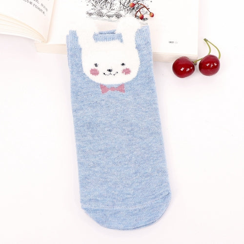 Summer Stereo Cartoon Cat Ear Cotton Ladies Boat Socks(Blue)