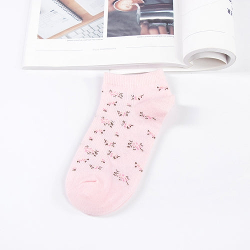 Cute Little Floral Pattern Low-Top Shallow Mouth Socks Cotton Ladies Sailoat Socks(Pink)